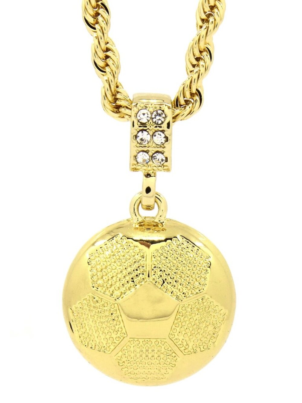 14K Plated Soccer Ball CZ Pendant & 24” Rope Chain